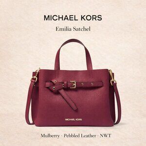 NWT Michael Kors Emilia Small Satchel Mulberry Pebbled Leather Crossbody
